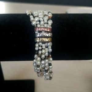 Silpada Pearl Multi-strand Sterling Silver, Brass and Copper Bracelet